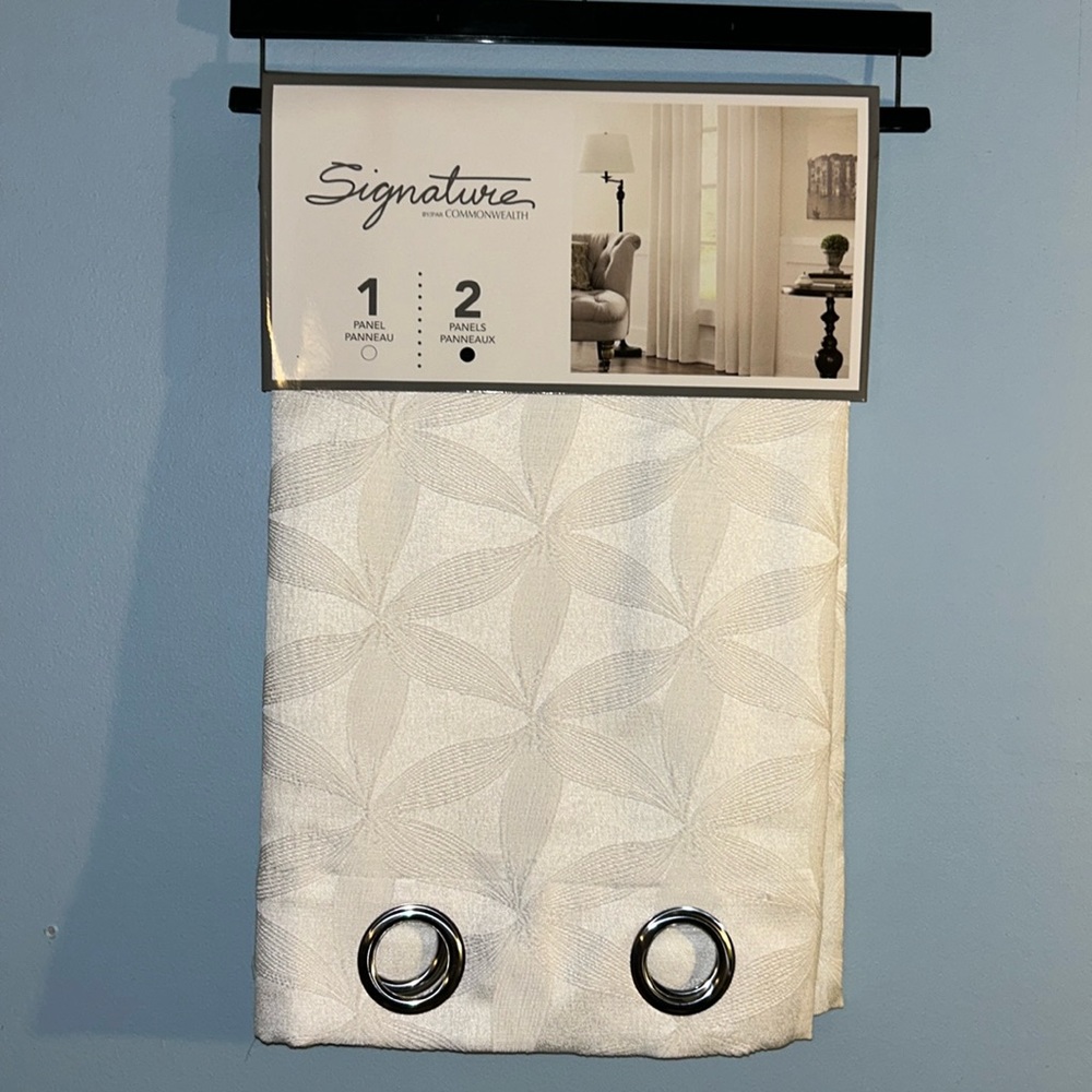 New! Signature home brand White set off curtain panels (2) 77 x 84 FIRM PRICE